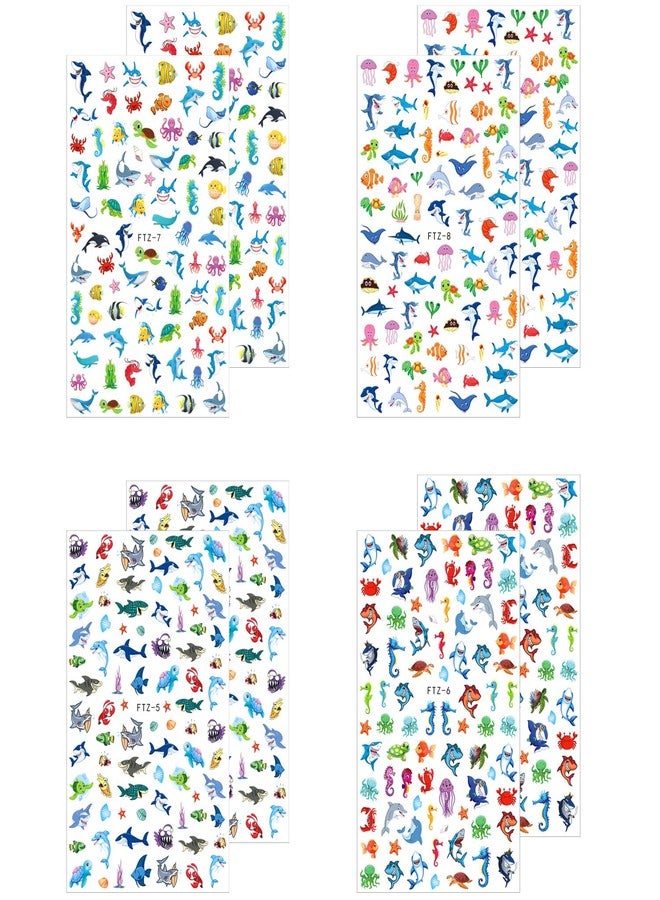 FUMIHIT 8 Sheets Sea Animals Shark Nail Art Stickers 3D Self-Adhesive Ocean Nail Decals for Women Nail Art, Under The Sea Birthday Party Supplies Decorations Favors Gifts Ocean Animal Goodie Bag Fillers - Image 5